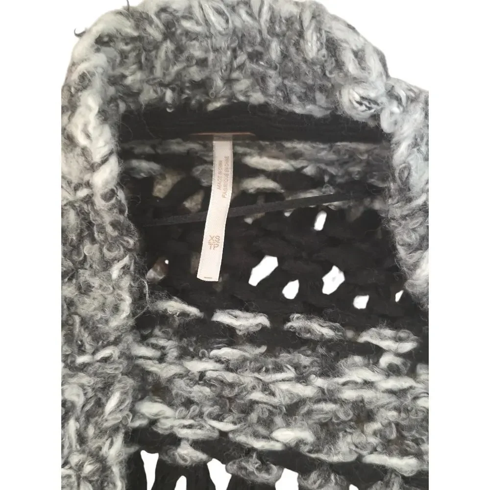 Free People Wanderer Cardigan XS Black White Chunky Knit Wool Sweater Oversized - Picture 7 of 10